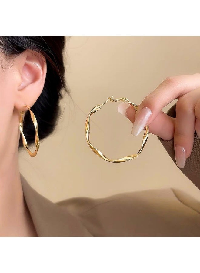 Gold Plated Women's Twisted Texture Hoop Earrings Elegant Modern Versatile for Daily & Special Occasions - Image 1